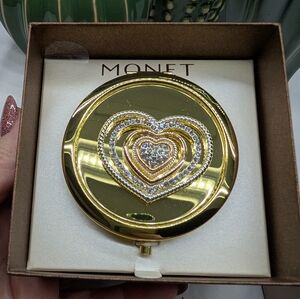 Monet NIB Gold Heart Compact Mirror